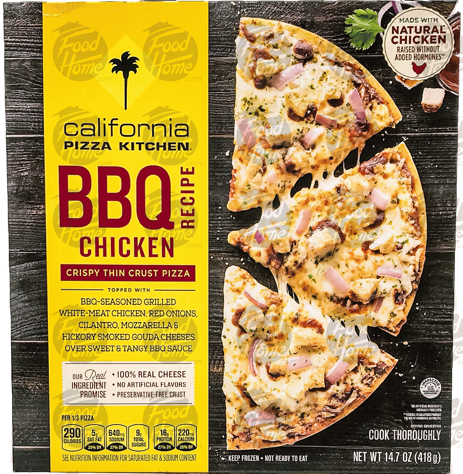 California Pizza Kitchen Crispy Thin Crust bbq recipe chicken; bbq seasoned chicken, red onions, cilantro, smoked gouda & mozzarella Full-Size Picture